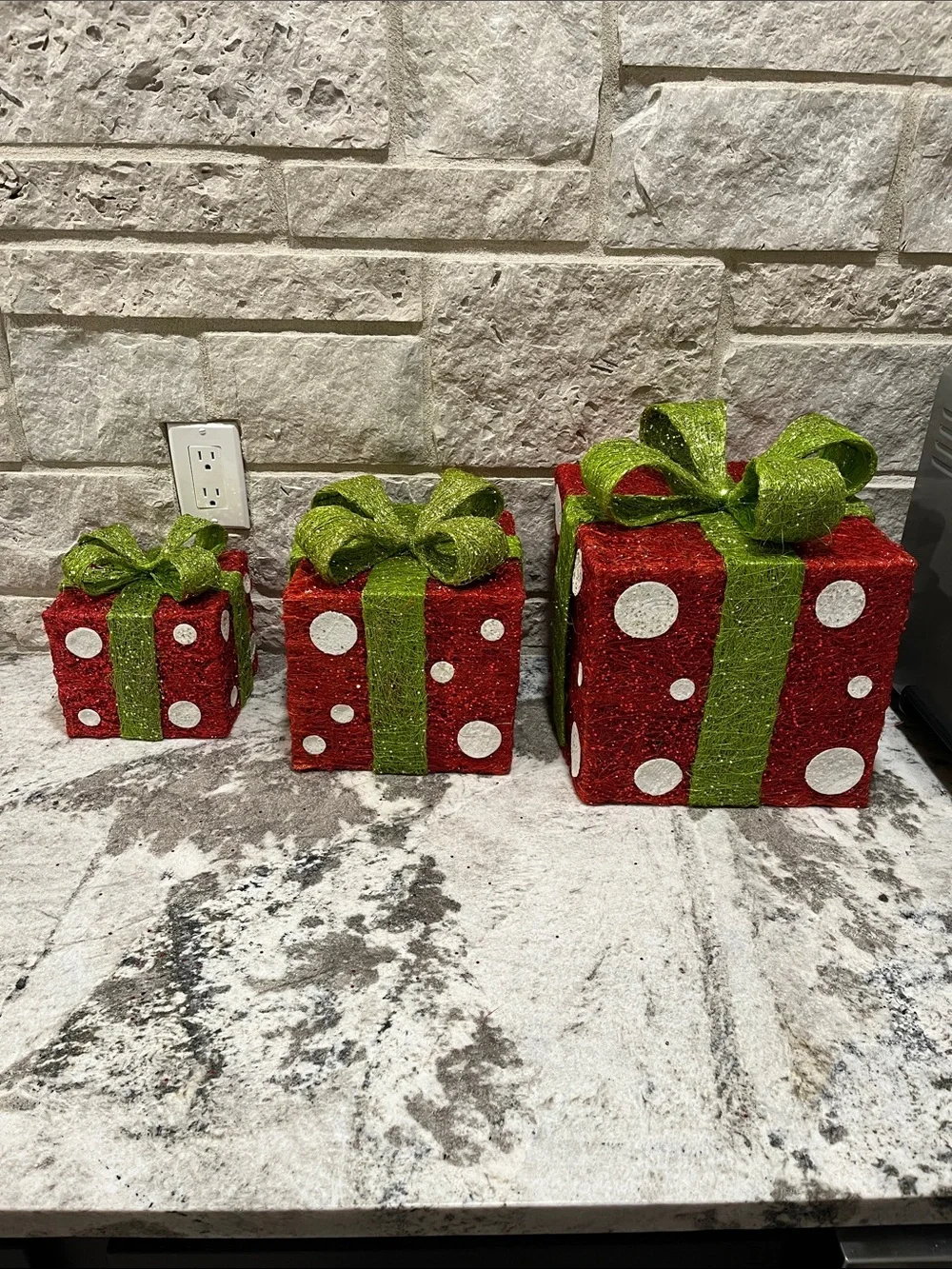 Lot of 3 Pier 1 Red and Green Decorative Presents